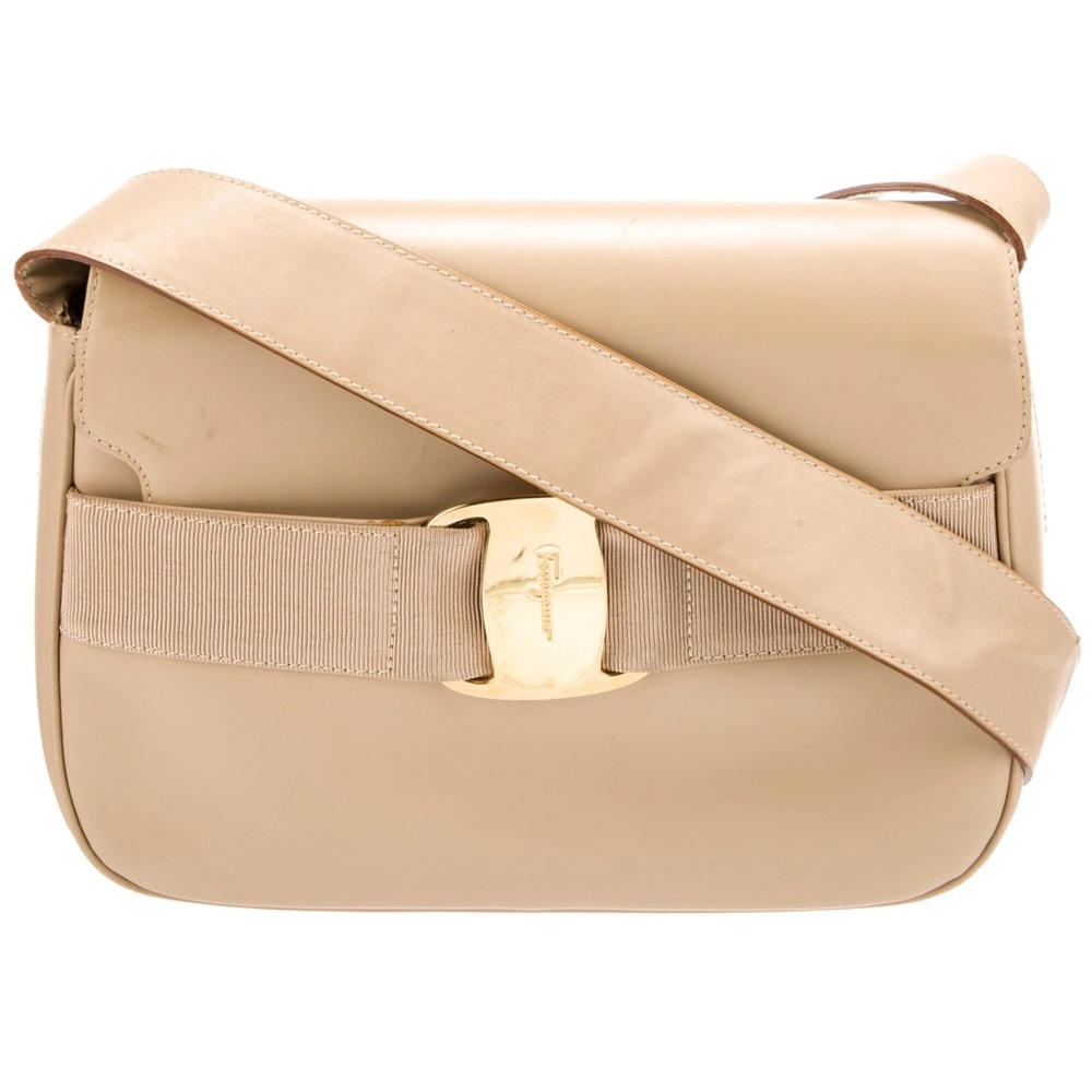 Salvatore Ferragamo Vara Bow 90s Vintage BEIGE Leather Purse Shoulder Bag